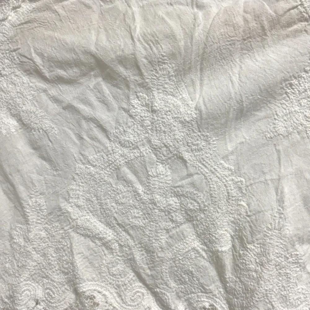 Free People Crochet Lace Embroidered White Blouse Boho Scalloped Tiered Medium